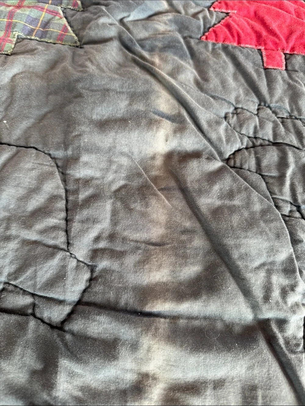 ♥️Rustic Navy Quilt Trees and Moose - shes tired, faded, worn BUT not done! ❤️